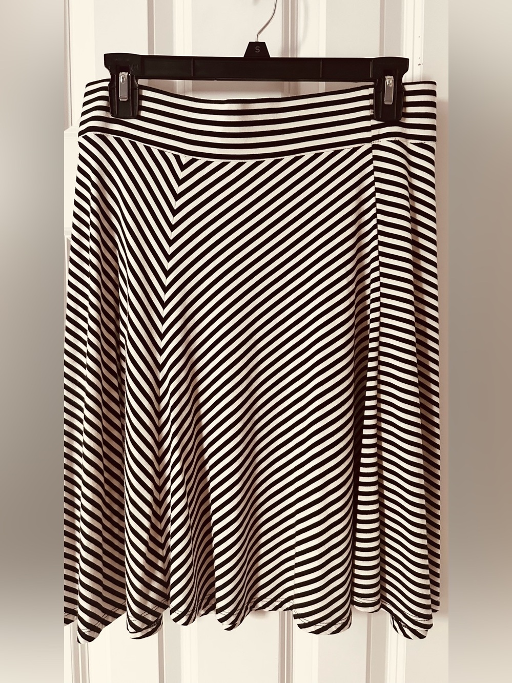 LOFT Black and White Striped Circle Skirt